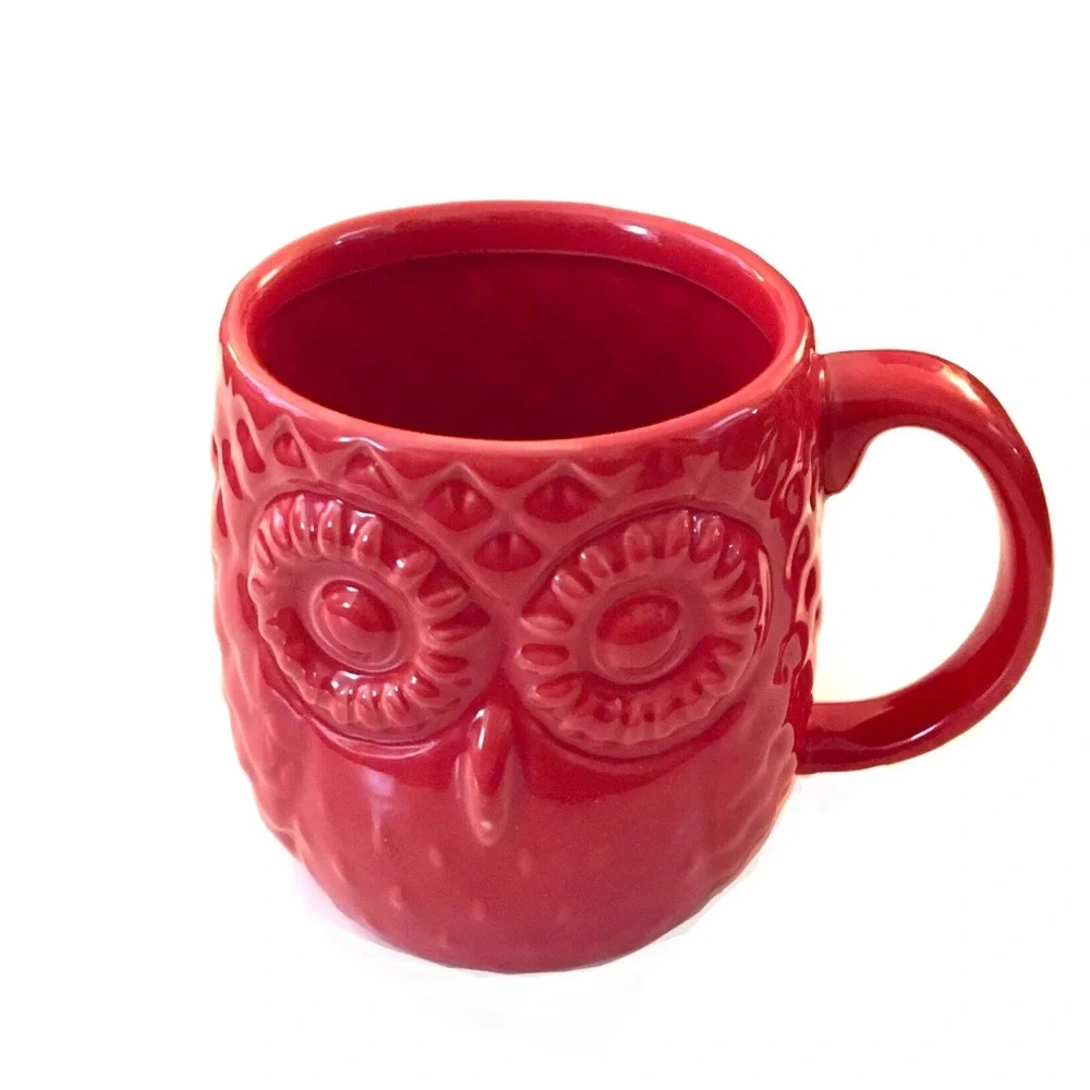 Red Embossed Night Owl Coffee Mug- Ceramic 20 Oz.